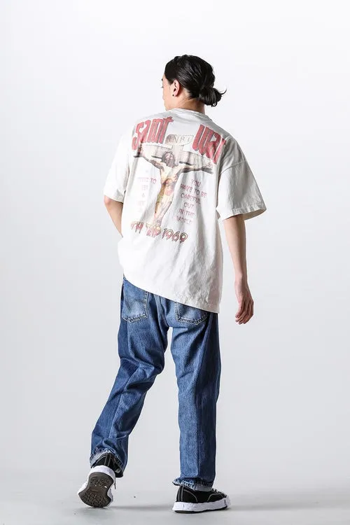 SAINT MICHAEL SAINT WAR TEE/WHAT new style Jesus cross retro short-sleeved, off-white S-XL, ready-to-wear, washed and distressed, printed repeatedly and modified, tube-woven seamless fabric, with little angel anti-counterfeiting label
